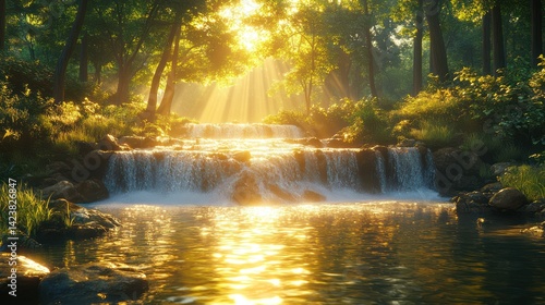 Fototapeta Naklejka Na Ścianę i Meble -  Golden waterfall nature background
