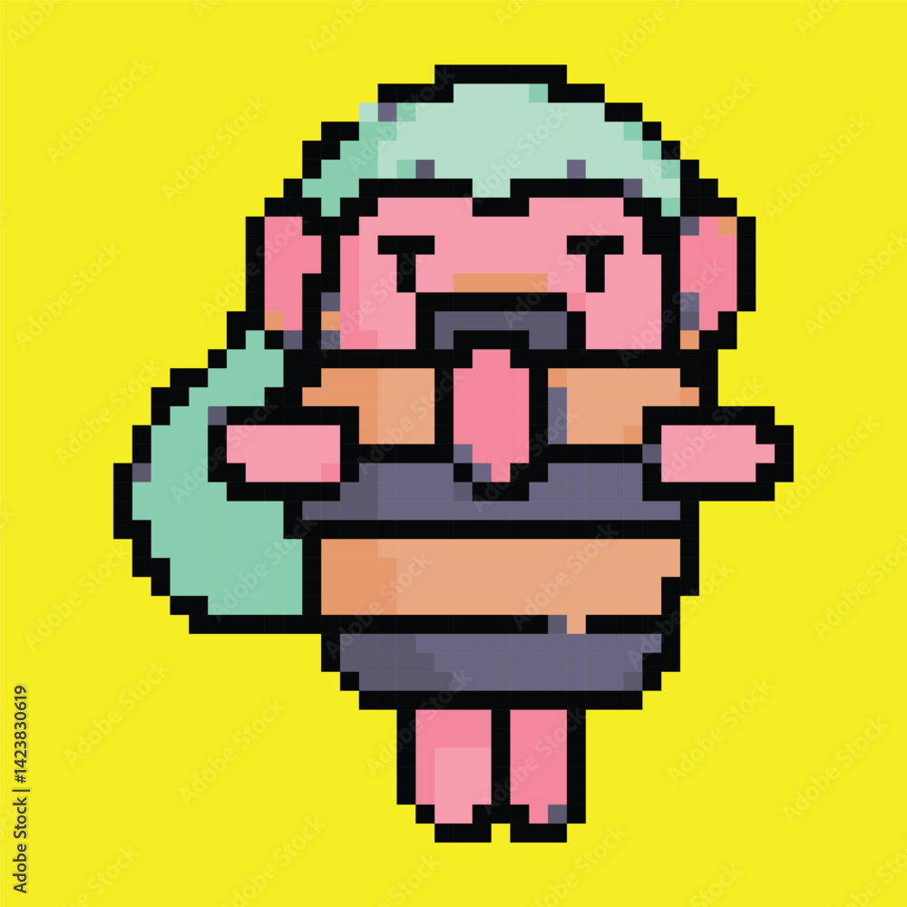 Fototapeta premium Pixel Art Oni Ghost Icon, Japanese Demon Design
