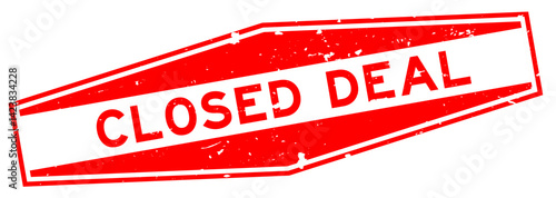 Grunge red closed deal word hexagon rubber seal stamp on white background