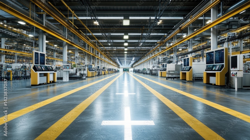 Industrial control room with digital displays monitoring the performance of automated manufacturing lines Industrial control room with digital displays monitoring the performance of automated manufacturing lines