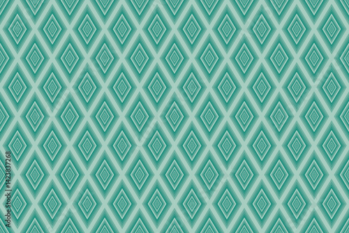Illustration of green diamond shape pattern. Fabric seamless pattern.
