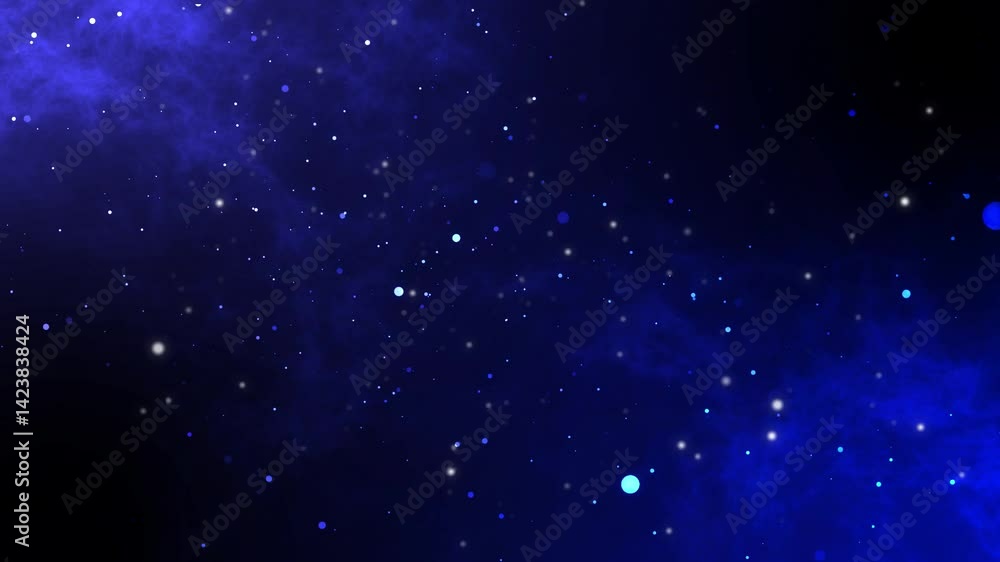 Moving particles on blue bokeh background Moving particles on blue bokeh background