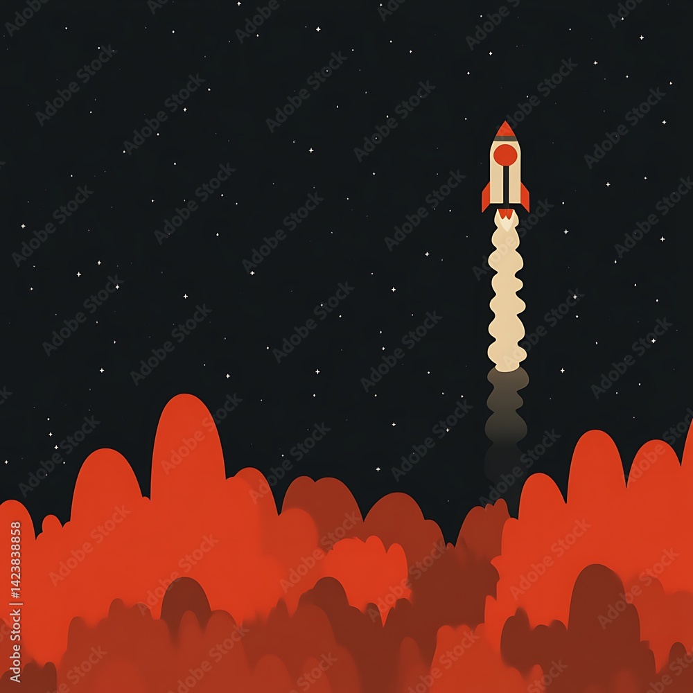 Naklejka premium Rocket Launch Through Night Sky Clouds