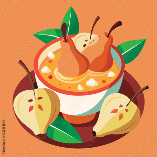 Autumn pears in a spiced bowl.