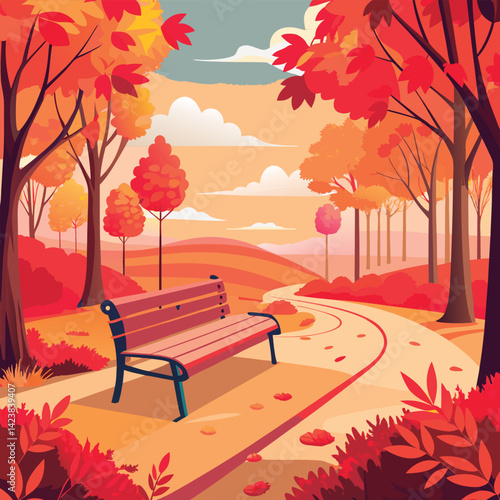 Autumn park bench. perfect fall scene.