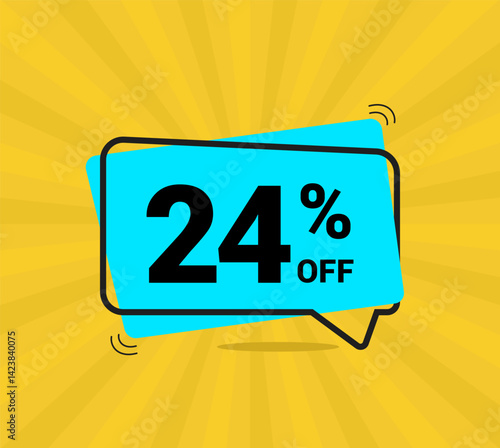 24% OFF sale, twenty four percent. Coupon of Discount Price. Discount promotion. Banner for One percent off offers. Yellow and blue Design. Vector illustration.