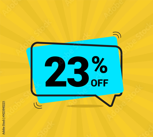 23% OFF sale, twenty three percent. Coupon of Discount Price. Discount promotion. Banner for One percent off offers. Yellow and blue Design. Vector illustration.