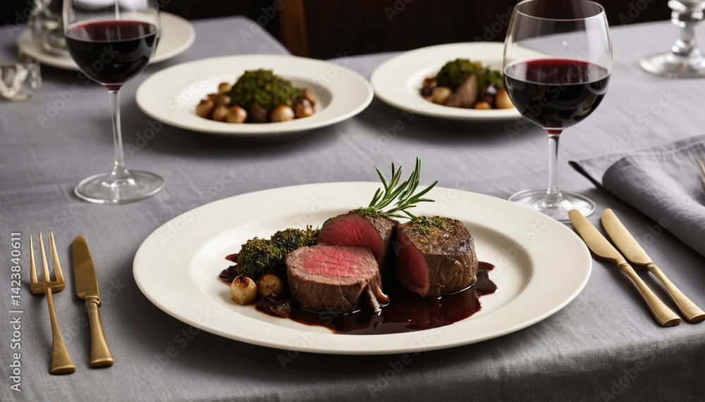 Elegant Dining: Filet Mignon and Red Wine Elegant Dining: Filet Mignon and Red Wine