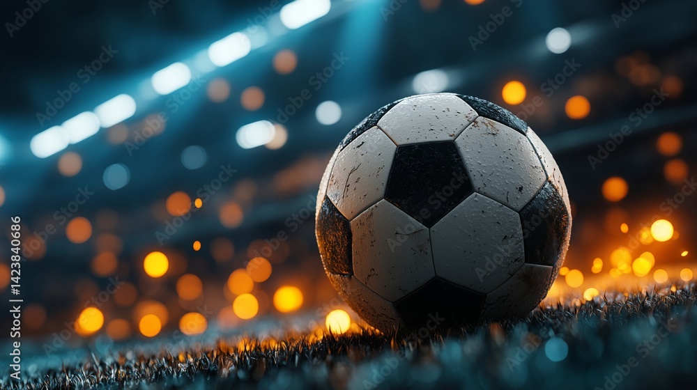 Fototapeta premium Soccer Ball on Grass at Dusk