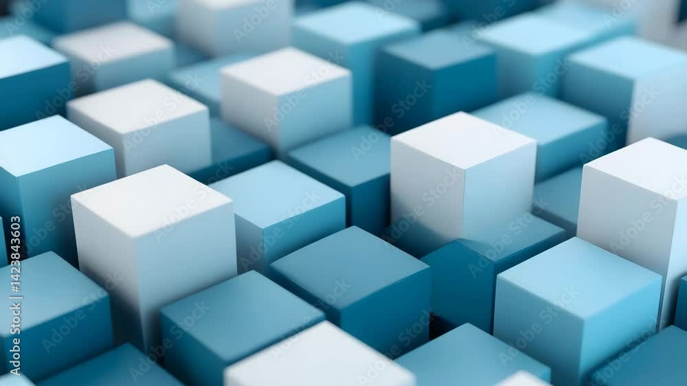Exploring a vibrant arrangement of blue and white cubes in a dynamic geometric pattern Exploring a vibrant arrangement of blue and white cubes in a dynamic geometric pattern