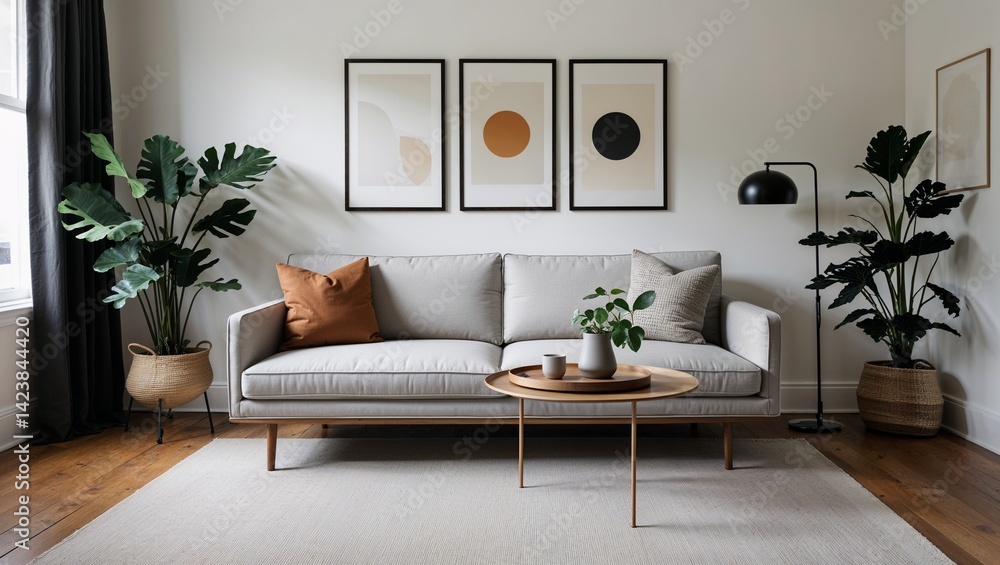 Fototapeta premium This minimalist sofa embodies both style and comfort in a timeless design