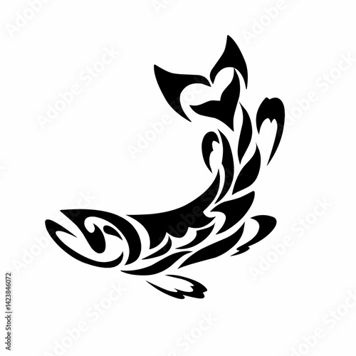 illustration design abstract tribal art tattoo salmon fish. suitable for elements design