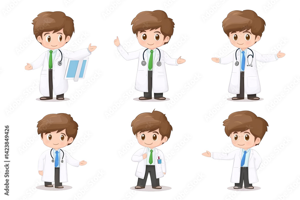 Cartoon Doctor Set In Various Poses On Transparent Background Illustration Cartoon Doctor Set In Various Poses On Transparent Background Illustration