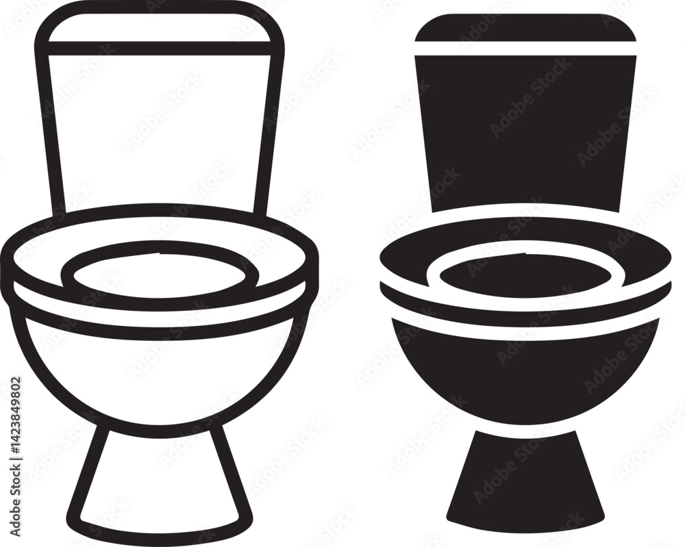 Minimalist toilet icon, side view, black and white, simple line drawing, geometric shapes, bathroom fixture, sanitary ware, symmetrical design Minimalist toilet icon, side view, black and white, simple line drawing, geometric shapes, bathroom fixture, sanitary ware, symmetrical design