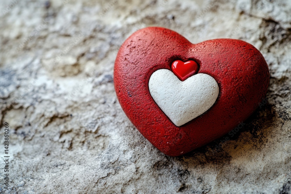 Fototapeta premium Red heart with white and smaller red heart detail