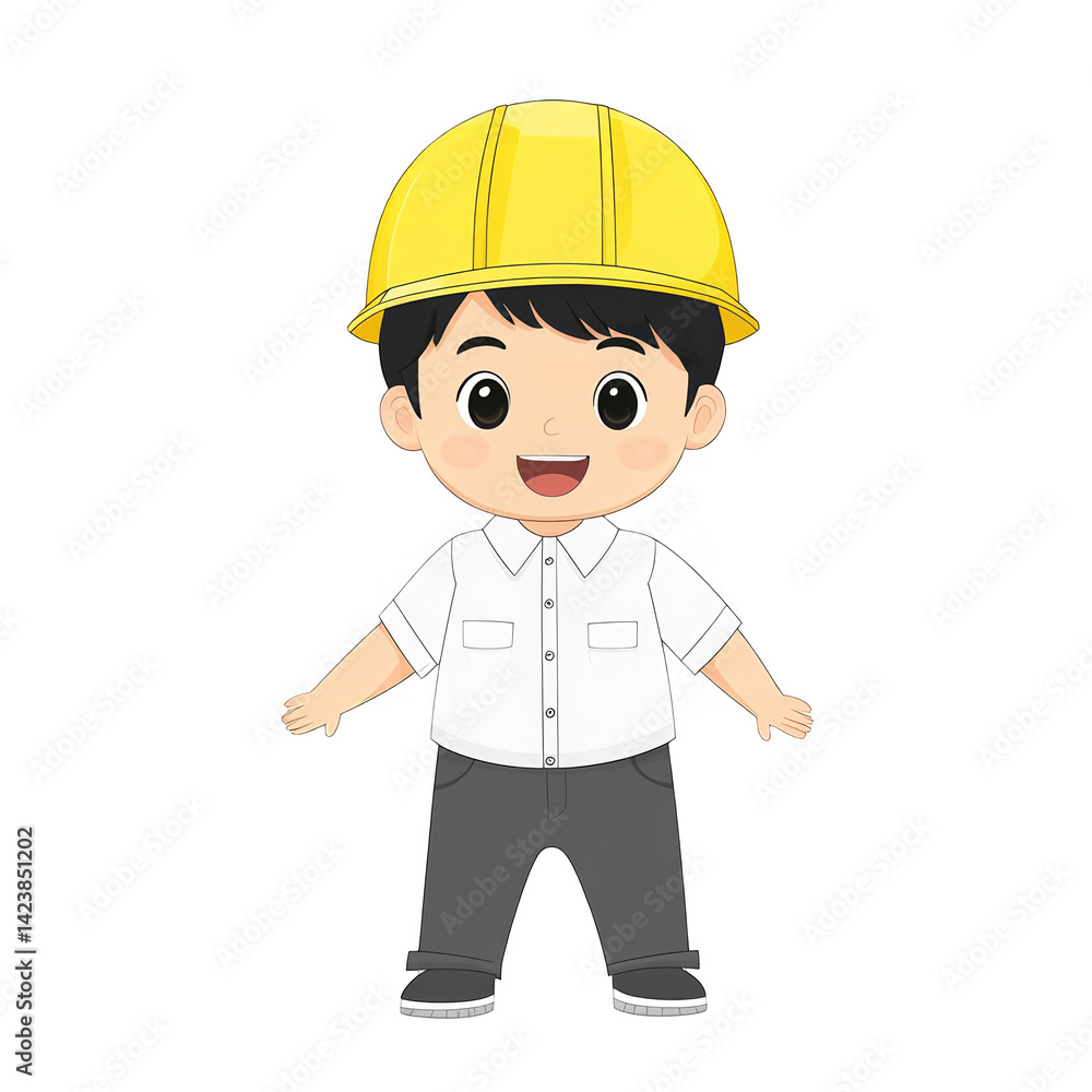 Cartoon Engineer Character With Yellow Helmet and White Shirt On Transparent Background Cartoon Engineer Character With Yellow Helmet and White Shirt On Transparent Background