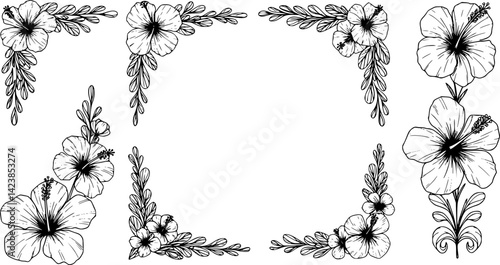 A vintage-style design element featuring a floral pattern corner border frame with a filigree heraldic crest motif
