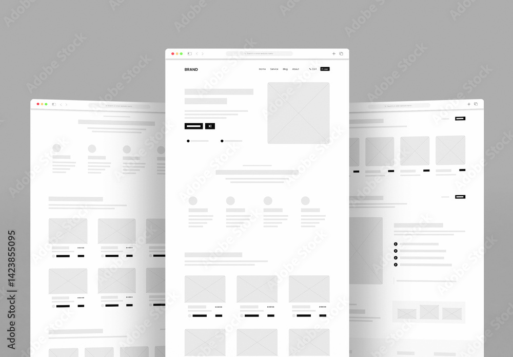 Clean UI Wireframe Design for Real Estate Website Stock Template ...
