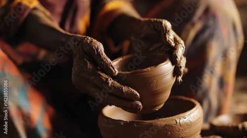 Wallpaper Mural A person carefully crafting clay pottery on a potters wheel Torontodigital.ca