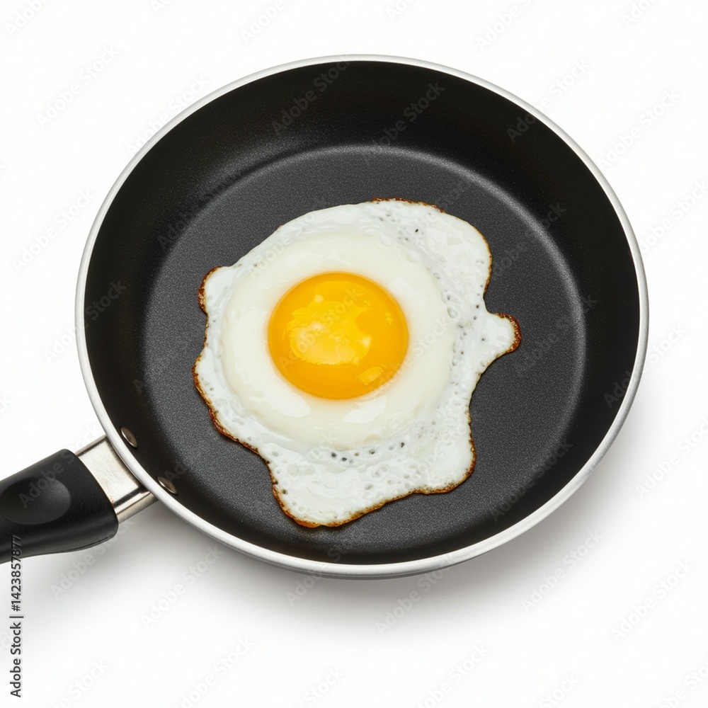 Perfectly cooked fried egg in a non-stick pan Perfectly cooked fried egg in a non-stick pan