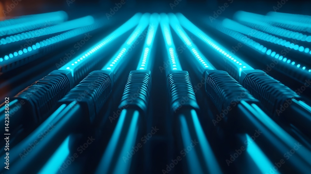 Futuristic Blue Ethernet Cables Symbolizing Modern Digital Infrastructure Futuristic Blue Ethernet Cables Symbolizing Modern Digital Infrastructure