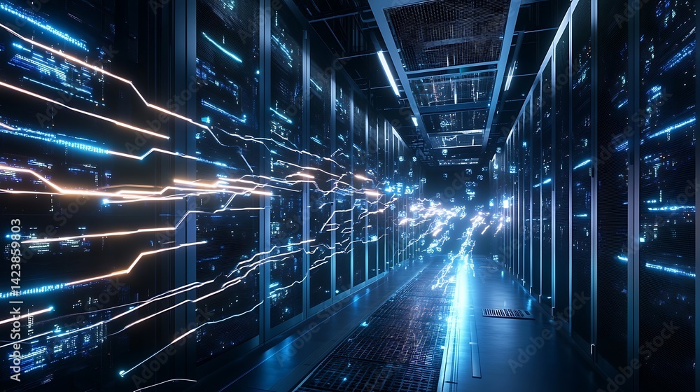 custom made wallpaper toronto digitalAI supercomputer in a dark futuristic data center, glowing