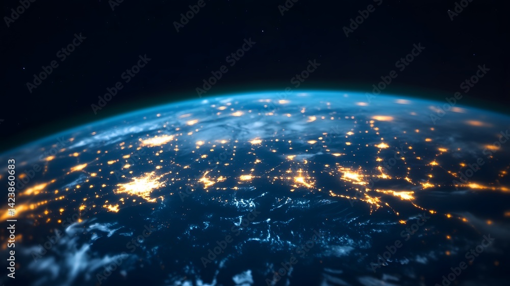 Obraz premium Illuminated Earth with Interconnected Digital Data Streams Symbolizing Global Networking