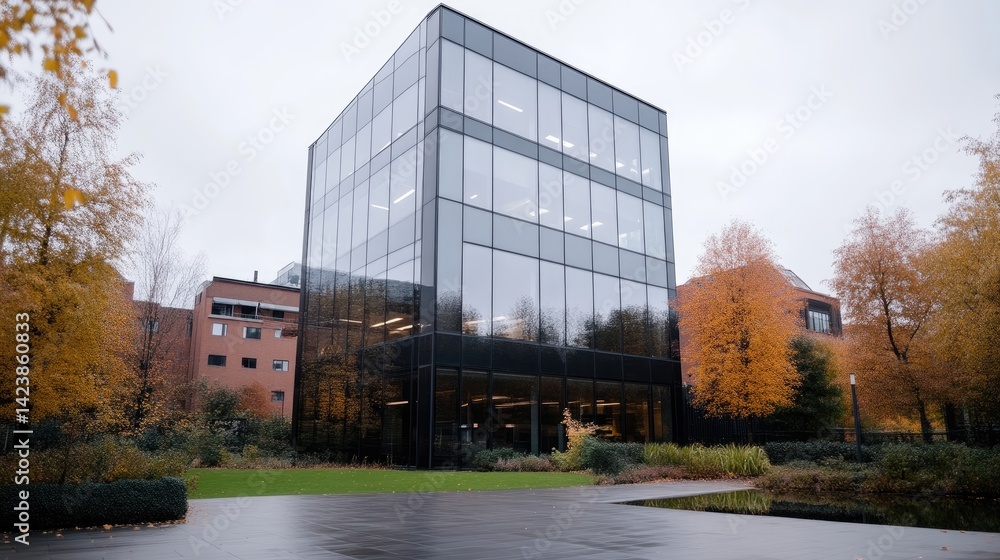 Fototapeta premium Modern office building in a park-like setting