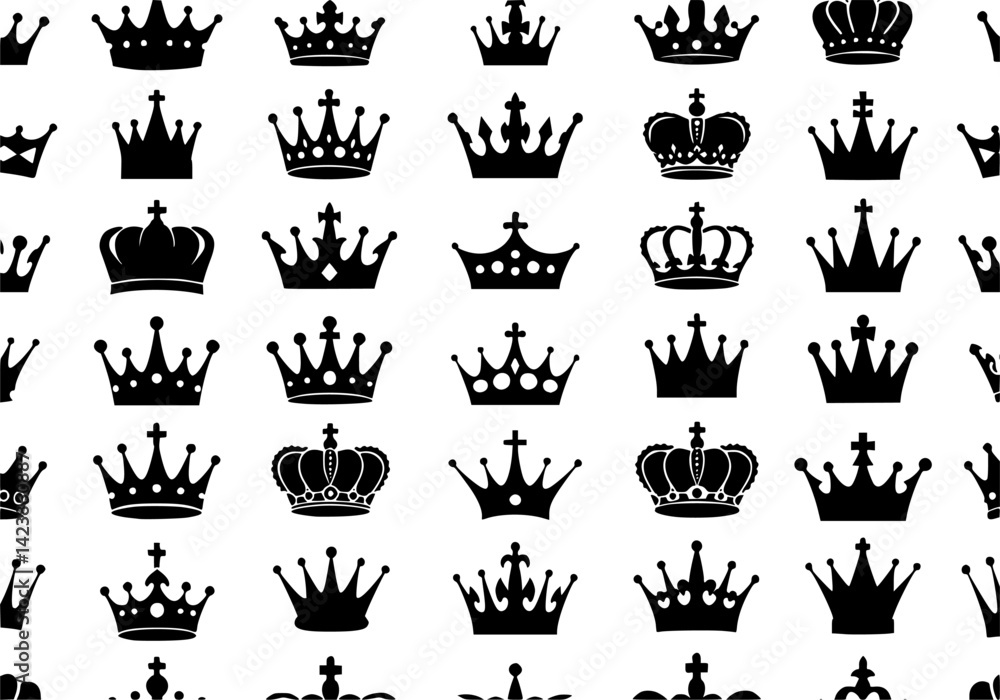 Seamless pattern of black silhouettes of crowns on a white background
Seamless pattern of black silhouettes of crowns on a white background