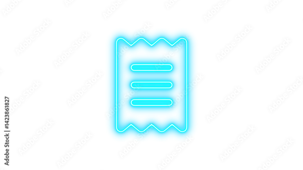 Neon receipt icon cyan color glow with transparent background Neon receipt icon cyan color glow with transparent background