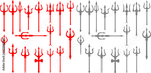 Set of black silhouettes of trident on a white background
