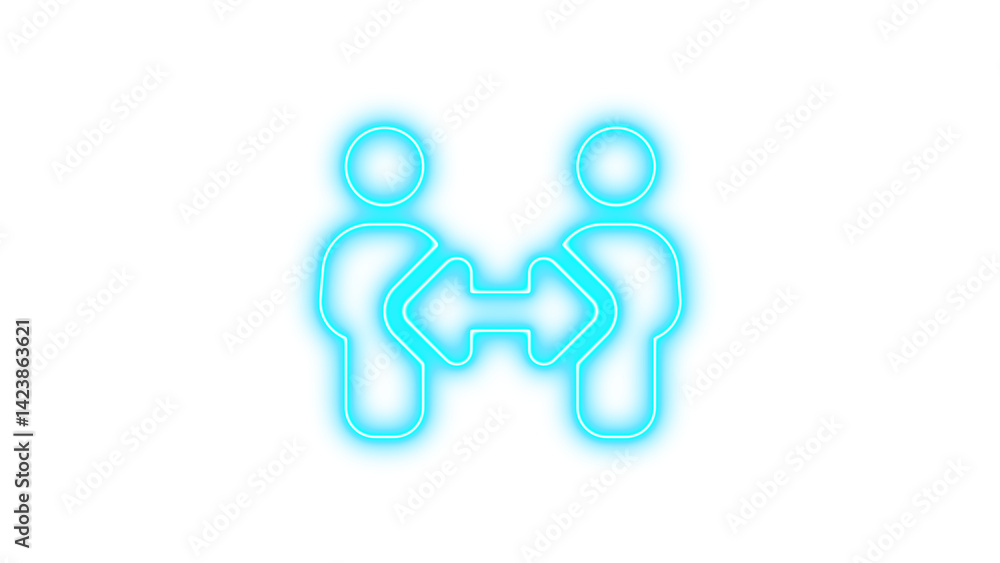 Neon people arrows icon cyan color glow with transparent background Neon people arrows icon cyan color glow with transparent background