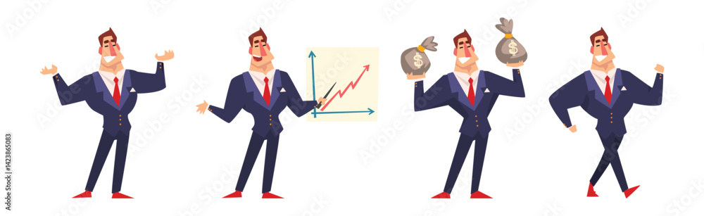 Successful Business Man Character in Formal Suit Vector Set Successful Business Man Character in Formal Suit Vector Set