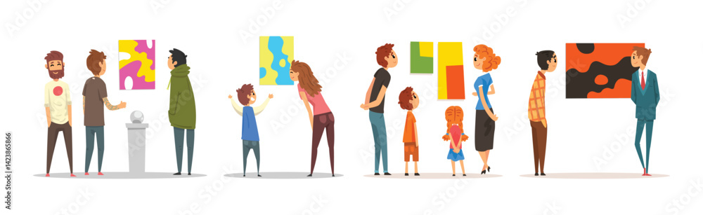 People at Art Gallery Look at Museum Exhibition Vector Set People at Art Gallery Look at Museum Exhibition Vector Set
