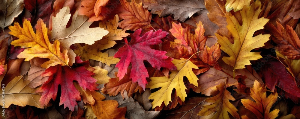 Autumn background with autumn leaves texture. Top view of fall leaves pattern. Autumn background with close-up maple and oak fallen brown, red, yellow, and orange falling foliage. MZ Autumn background with autumn leaves texture. Top view of fall leaves pattern. Autumn background with close-up maple and oak fallen brown, red, yellow, and orange falling foliage. MZ