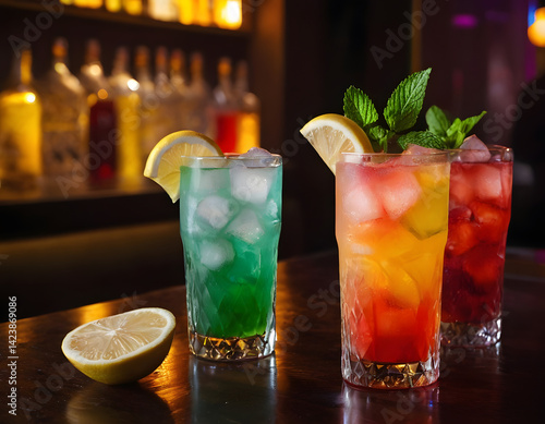 cocktail with lime and mint, summer refreshing drink with ice