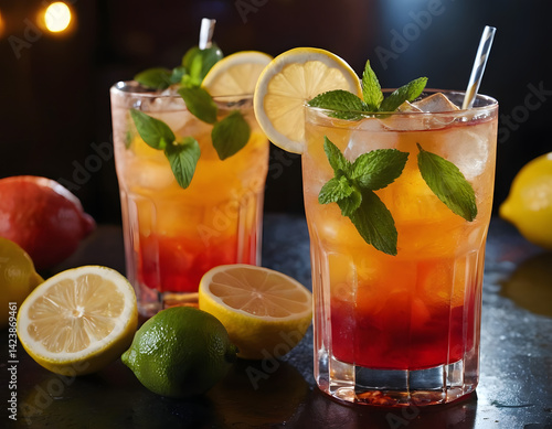 Mojito cocktail with lime and mint, refreshing drink