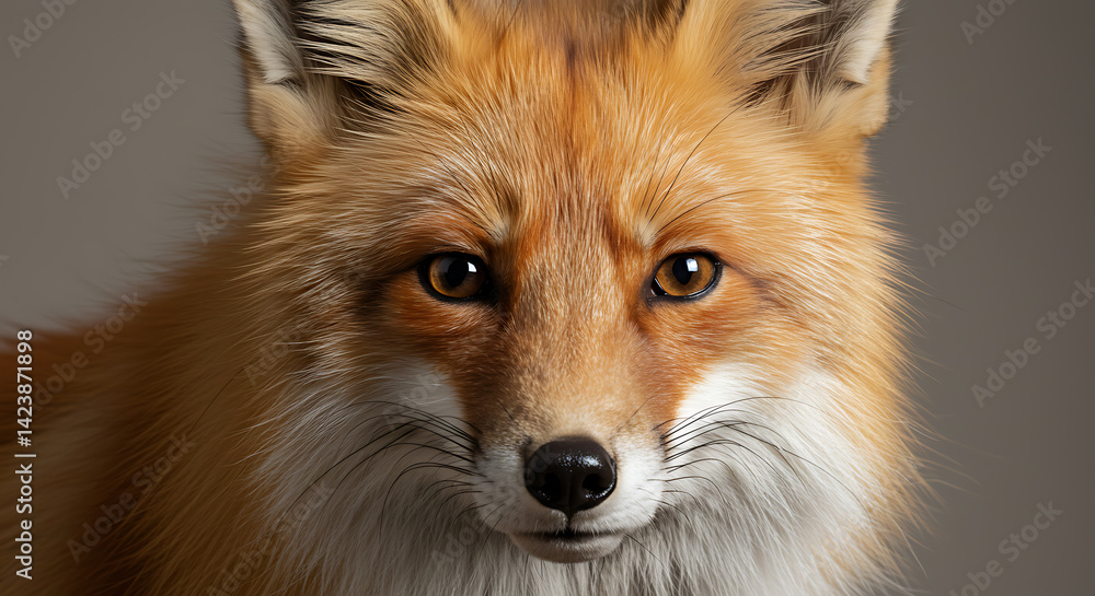Fototapeta premium Fox Portrait: Intense Gaze, Rich Autumnal Fur, Studio Light