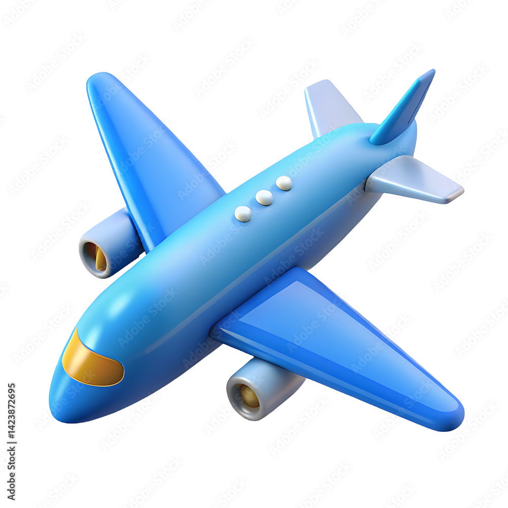 Fototapeta premium Blue Airplane Icon 3D Render of a Cartoon Airplane on White Background