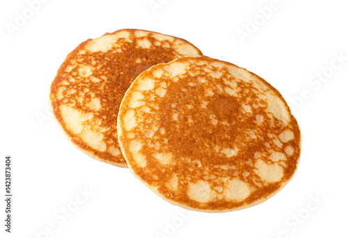Healthy summer breakfast, homemade classic crepe or pancake on the white background