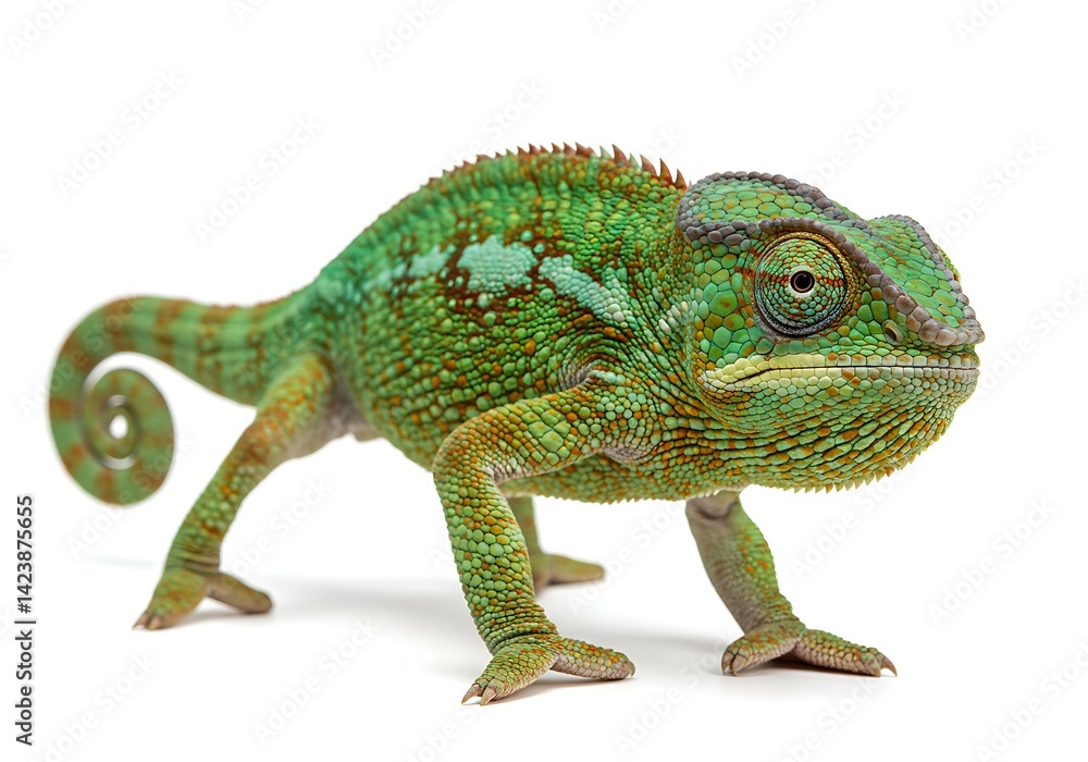 Obraz premium Green iguana on white background