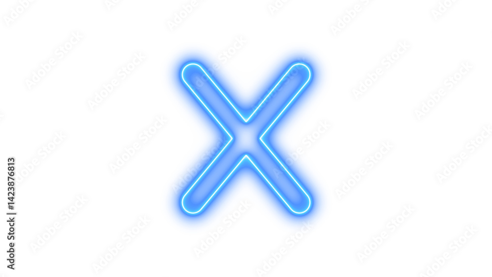 Obraz premium Neon x icon blue color glow with transparent background