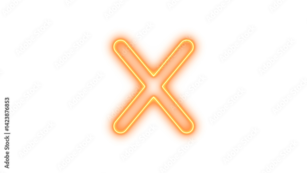 Obraz premium Neon x icon brown color glow with transparent background