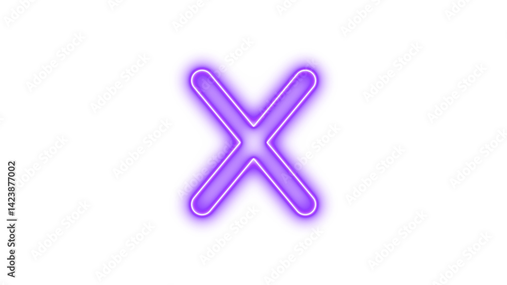 Fototapeta premium Neon x icon purple color glow with transparent background