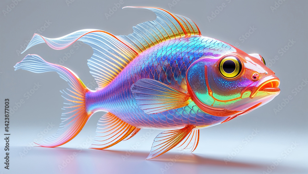 Fototapeta premium Colorful Fantasy Fish With Intricate Details And Translucent Fins In Studio Light