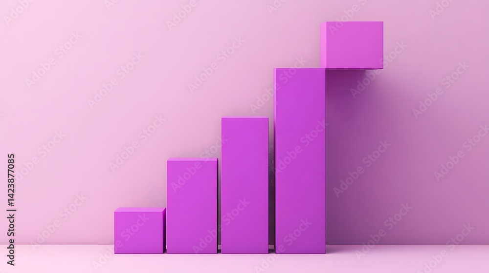 Visualizing Financial Growth:Purple 3D Bar Chart with Metallic Stairs Visualizing Financial Growth:Purple 3D Bar Chart with Metallic Stairs