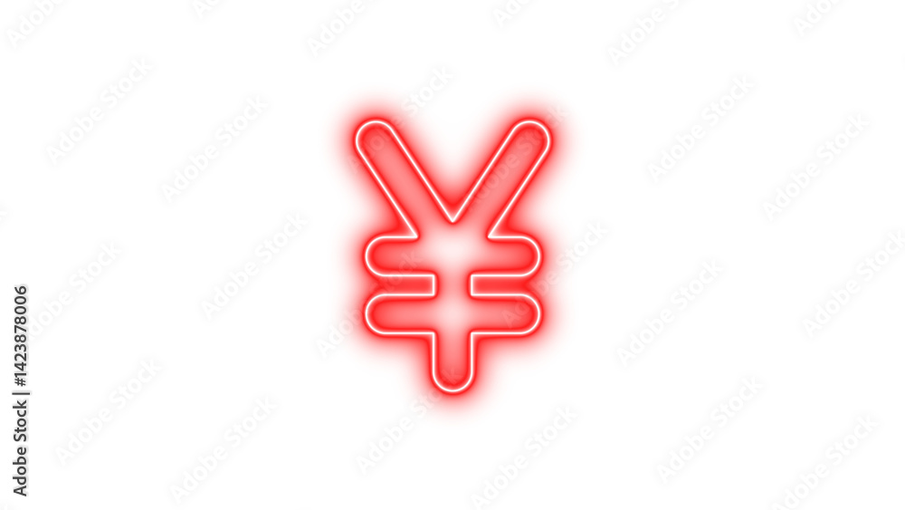 Obraz premium Neon yen sign icon red color glow with transparent background