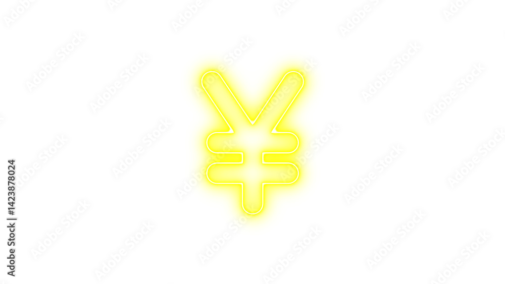 Fototapeta premium Neon yen sign icon yellow color glow with transparent background
