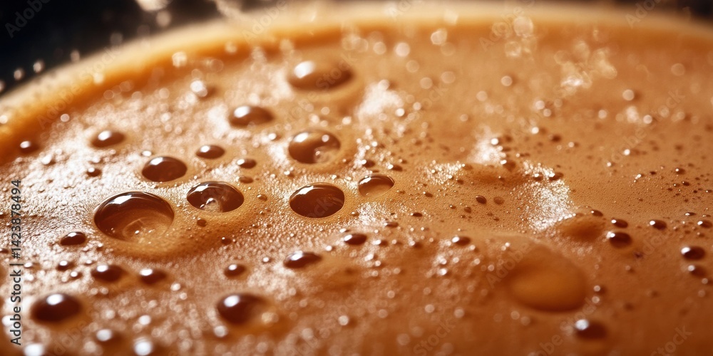 Close up macro shot of golden brown espresso crema with rich texture for coffee enthusiasts Close up macro shot of golden brown espresso crema with rich texture for coffee enthusiasts