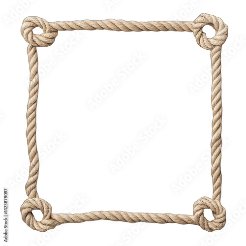 Square frame made of rope with knots in each corner on black background